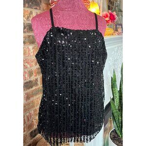 Black Sequin Tank Top With Keyhole Back - No Boundaries XL